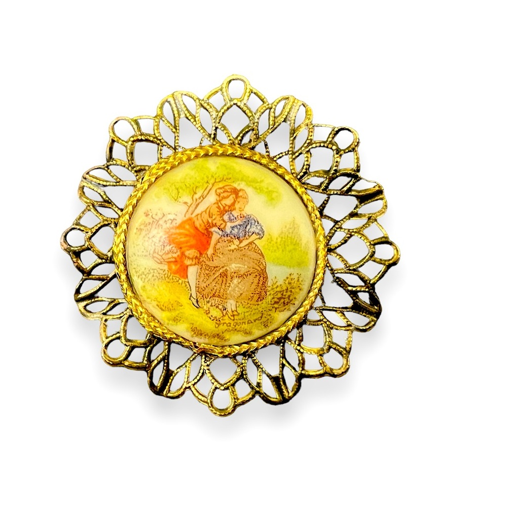 Vintage Estate Victorian Style Victorian Courting Couple Filigree Brooch Pin